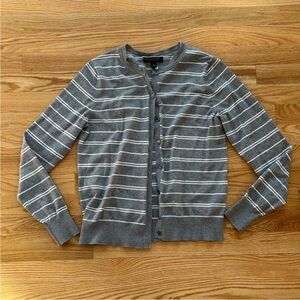 Banana Republic gray white striped button down cotton cardigan sweater Small S